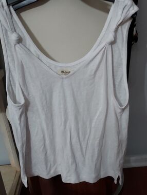 Madewell White Knot-Shoulder Sleeveless Tank